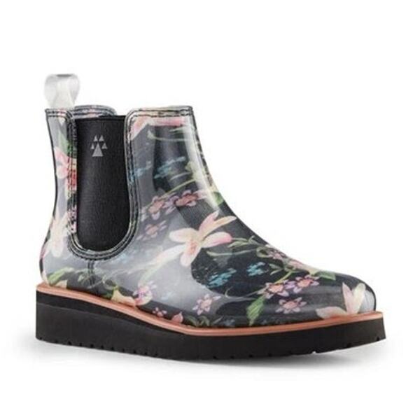 Cougar Kensington Too Chelsea Rain Boot Black Lily Floral Women's Size 6 US - Picture 1 of 7
